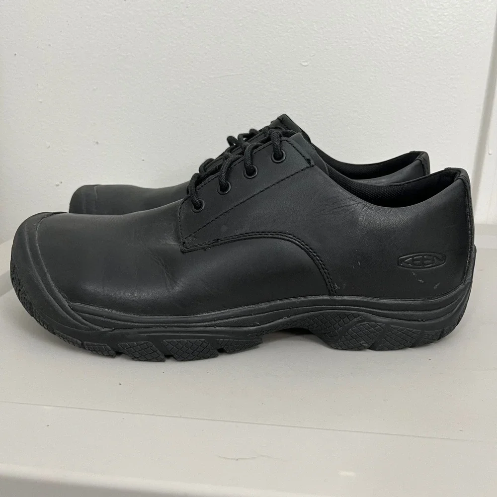 Keen Kanteen Oxford Shoes Mens 10.5 Black Leather Slip Resistant Work Service